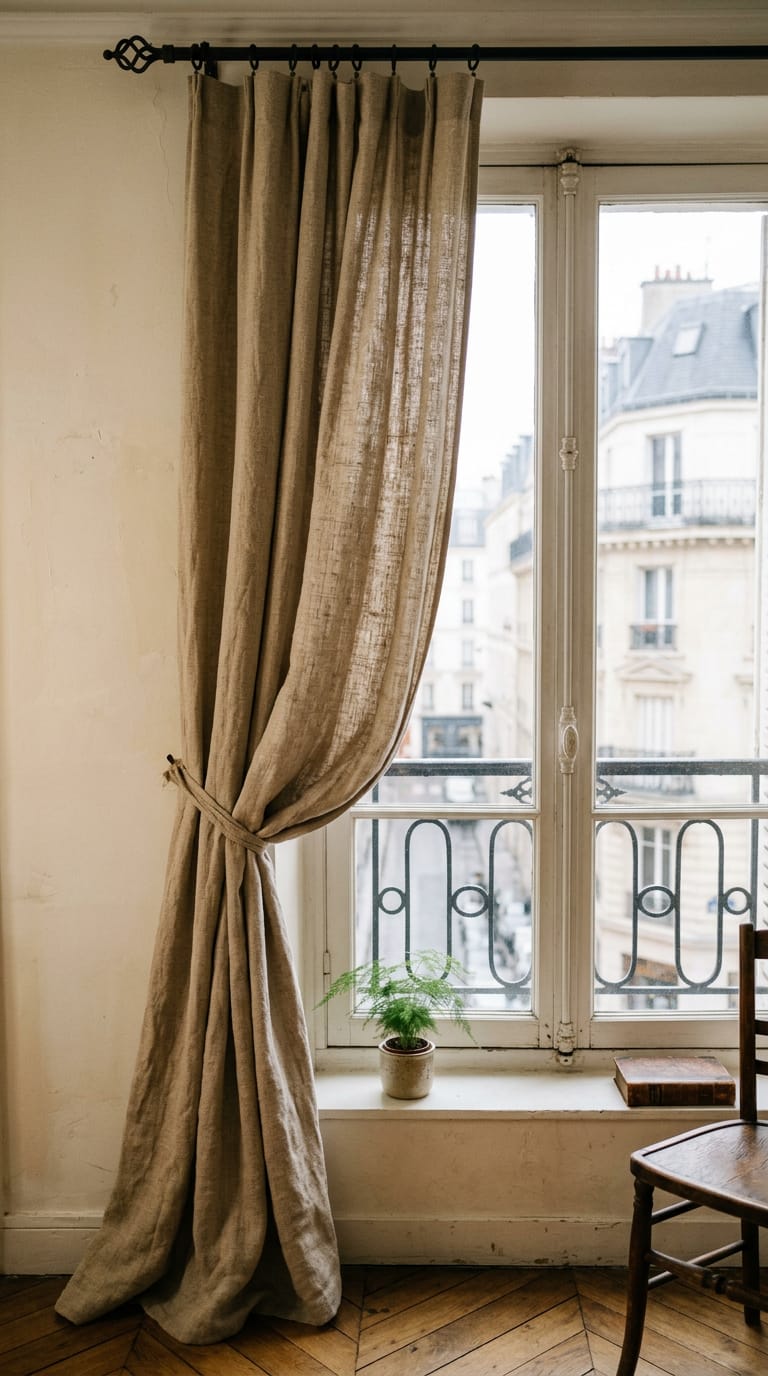 Lin lourd écru, trame serrée. Image générée.